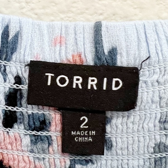 TORRID  Mini Gauze Blue Floral Print Cold Shoulder Skater Dress Size 2 18/20 - Picture 10 of 16